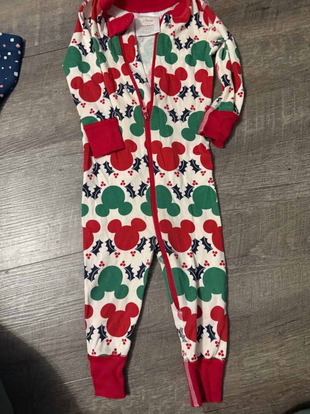 Disney Red, Green & White Mickey Holiday Footed One-Piece